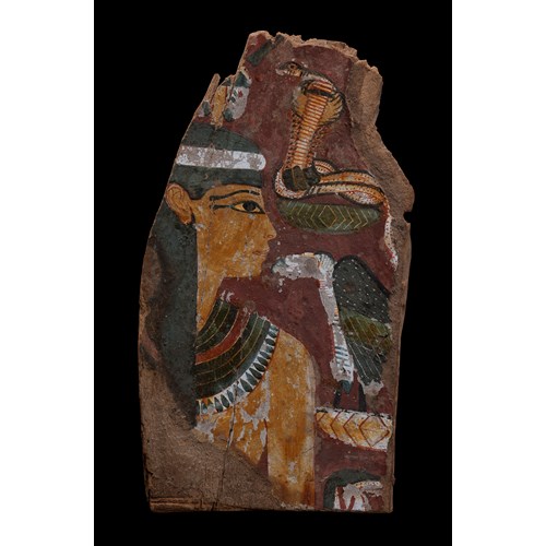 Fragment of a painted sarcophagus panel representing the Goddess Imentet